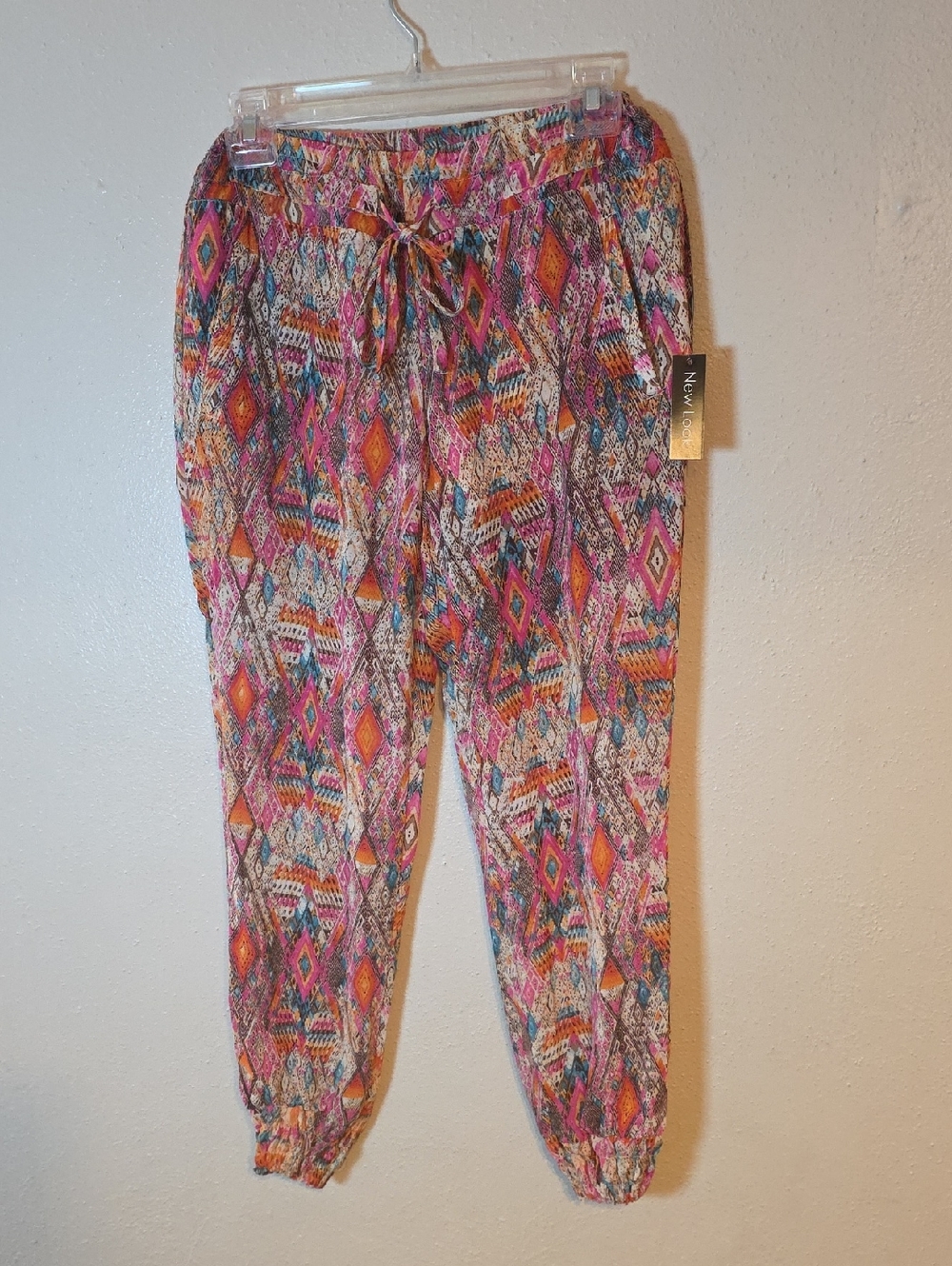 New Look Pink Multi Aztec Drawstring Joggers